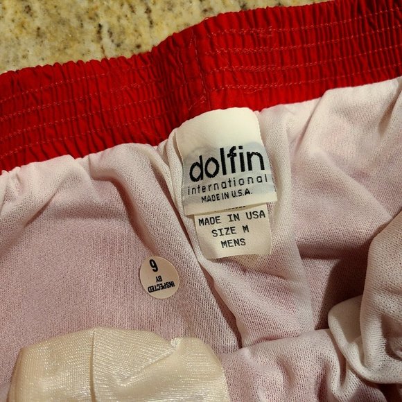 Vtg Dolfin Men's M Red Nylon Swimwear Shorts Built in Brief Liner Pocket Beach - Picture 5 of 10